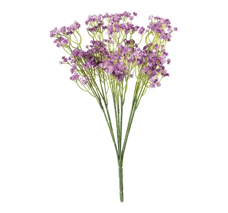 Kunstig brudeslør buket af plast med lilla blomster