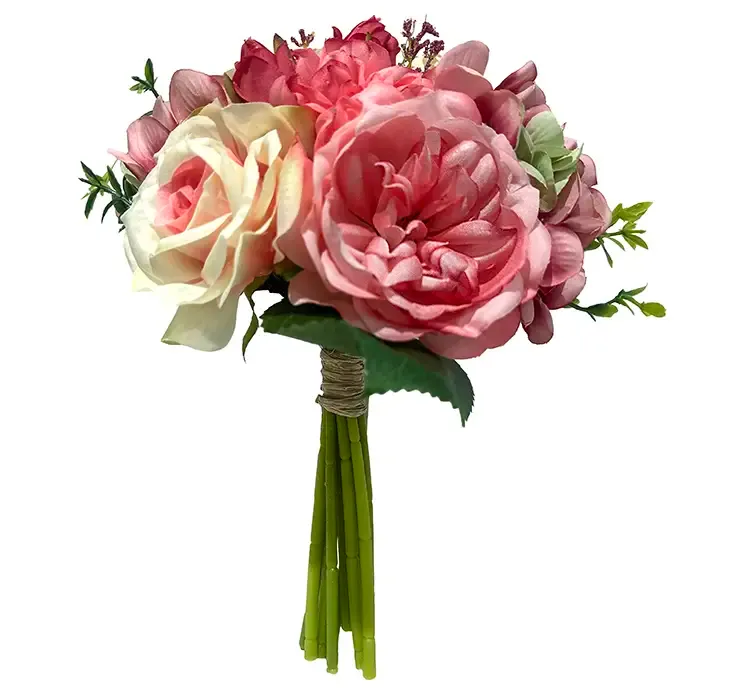 Kunstig rosenbuket i pink og lyserøde farver af plast