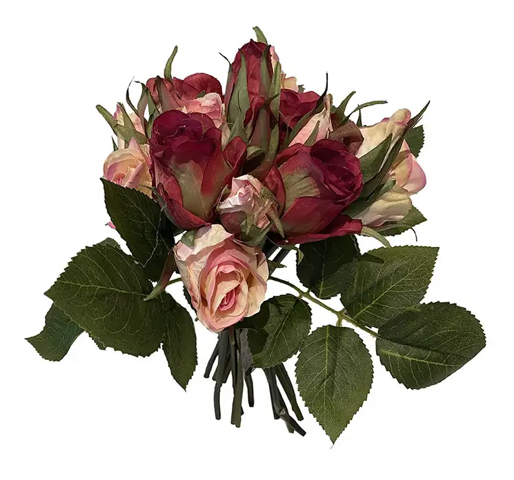 Rosen buket af kunstige blomster i røde og lyserøde farver