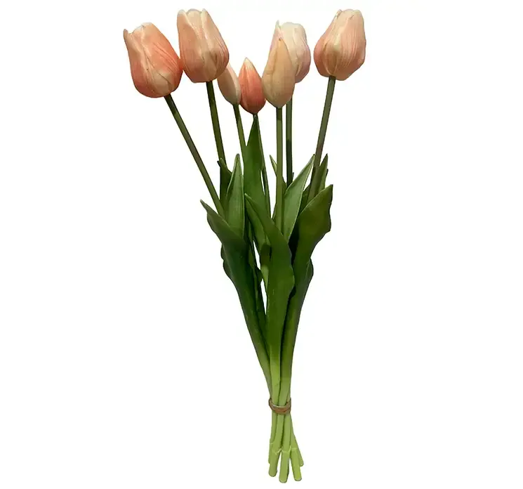Kunstig tulipanbuket i fersken farvet, af gummi og plast