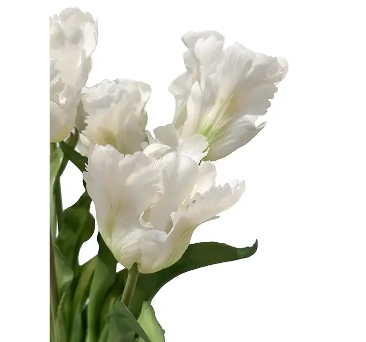 Kunstig tulipanbuket i hvid af gummi og plast closeup