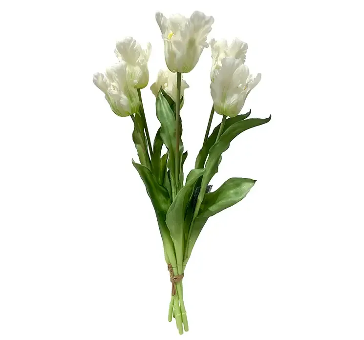 Kunstig tulipanbuket i hvid af gummi og plast