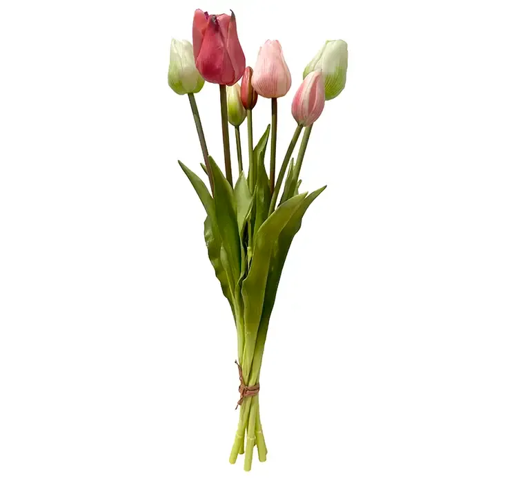 Kunstig tulipanbuket i lyserød og hvid af gummi