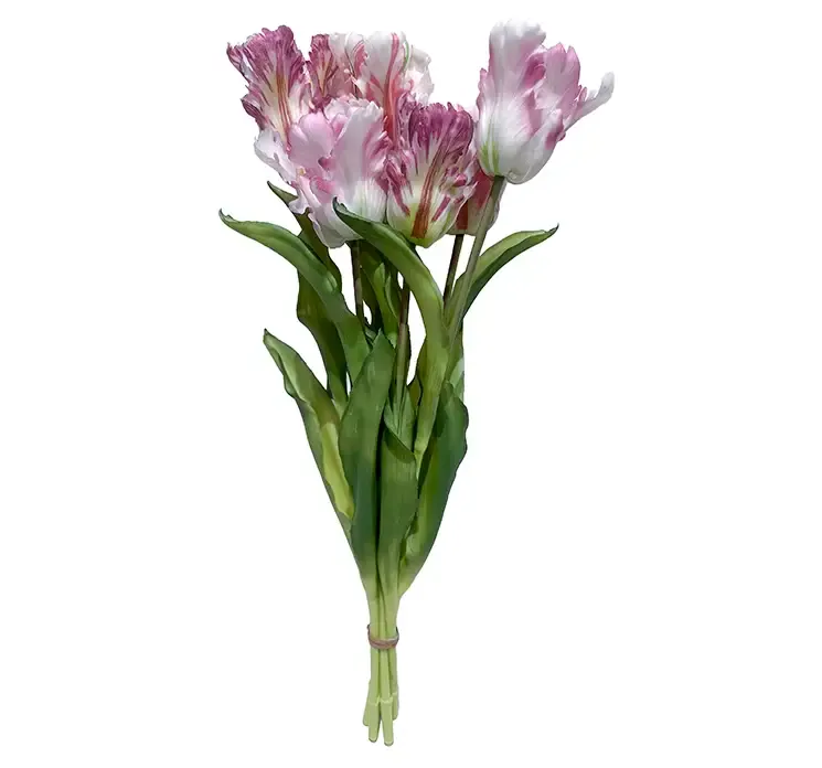 Kunstig tulipanbuket af gummi og plast i hvide og lilla nuancer