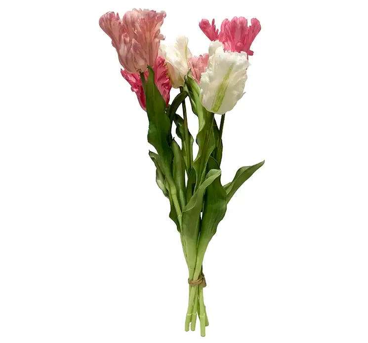 Kunstig tulipan buket af plast med hvide og lyserøde blomster