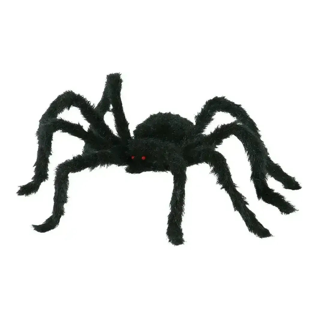 Edderkop kunstig behåret i sort af polyester, halloween pynt