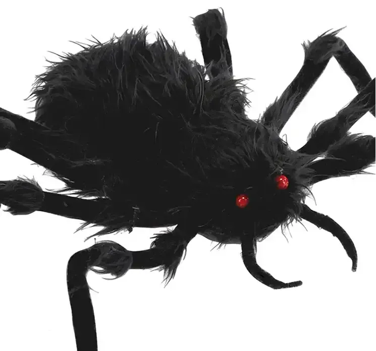 Kunstig edderkop i sort af polyester closeup
