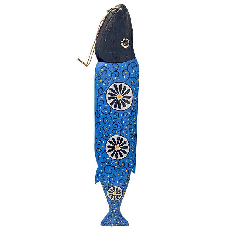 Dekorationsfisk af træ i blå