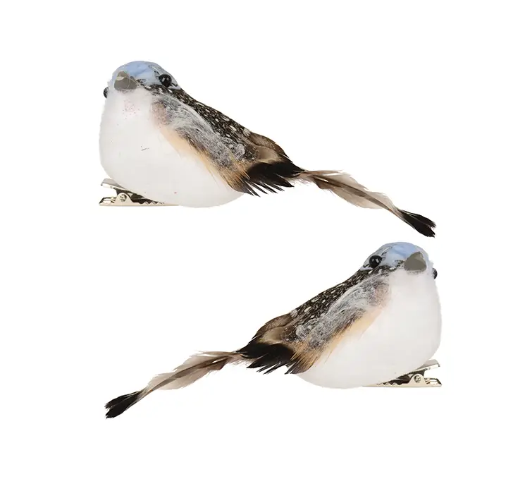 Fugl kunstig på clips i blå af flamingo og fjer, sæt med to stk