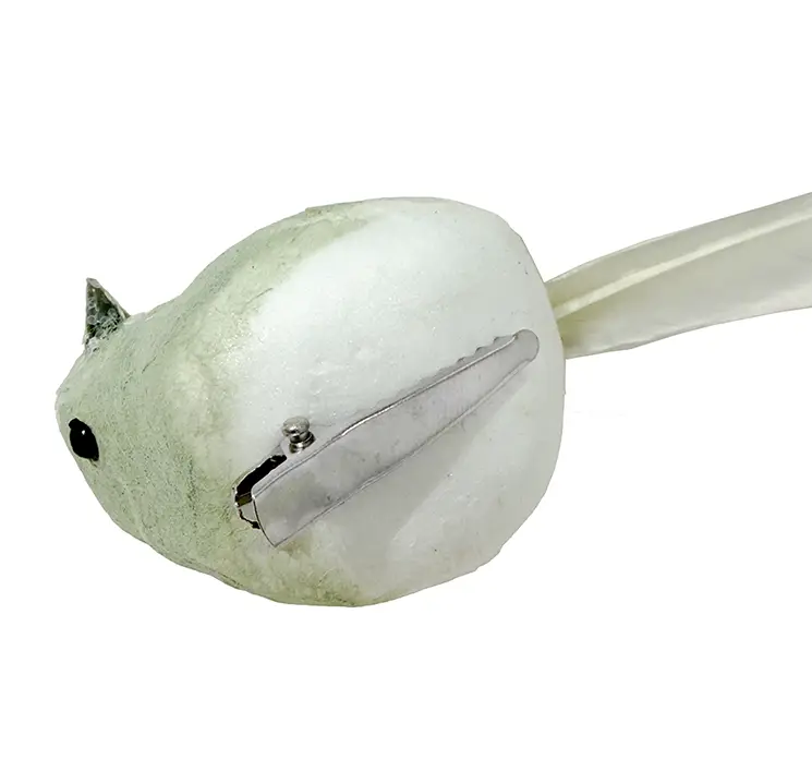 Fugl kunstig med clips på maven i hvid, sæt med 2 stk vist med clips på maven