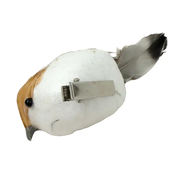 Fugl kunstig på clips af flamingo og fjer i orange, sæt med 2 stk clips vist på maven