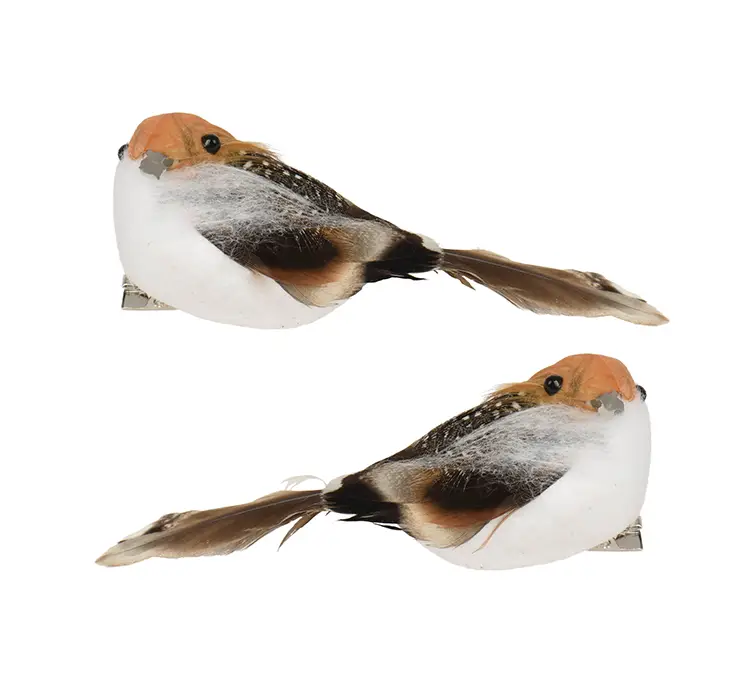 Fugl kunstig på clips af flamingo og fjer i orange sæt med 2 stk