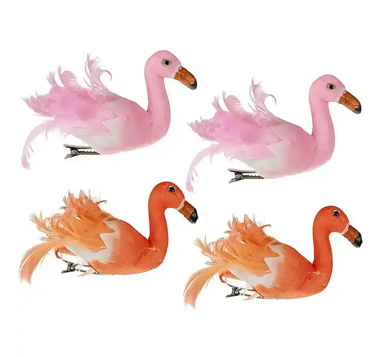 Flamingo fugle af styropor og fjer i pink og orange kunstige fugle