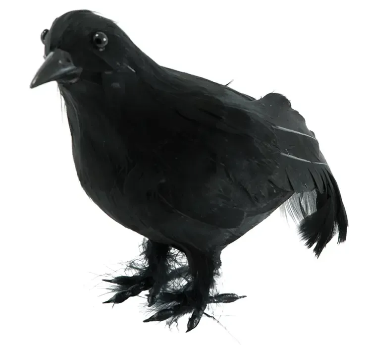 Kunstig ravn i sort med fjer