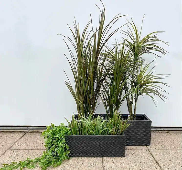 Kunstig efeu hænger i miljø med andre uv beskyttede kunstige grønne planter