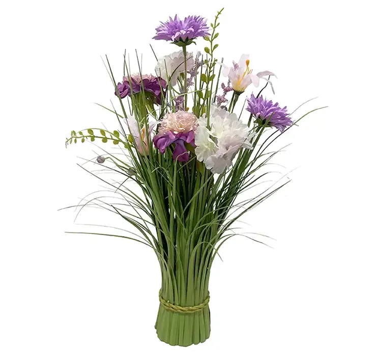 Kunstig græs med blomster i lilla nuancer af plast