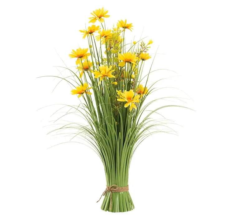 Kunstig græs med gule blomster af plast