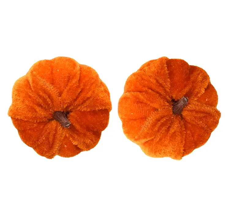 Kunstige græskar i orange velourstof på clips