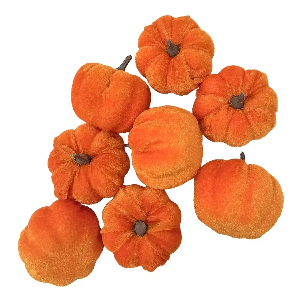 Græskar kunstige af tekstil i orange, net med 8 stk. 6cm