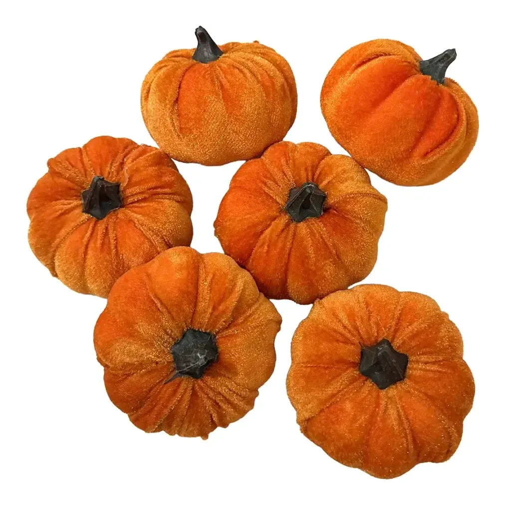Græskar kunstige af orange tekstil, 6 stk i netpose