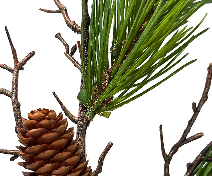 kunstig gran gren fyr med kogler closeup