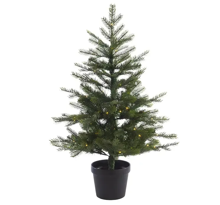 Grandis grantræ kunstig med LED lys i sort potte af plast i grøn 90cm