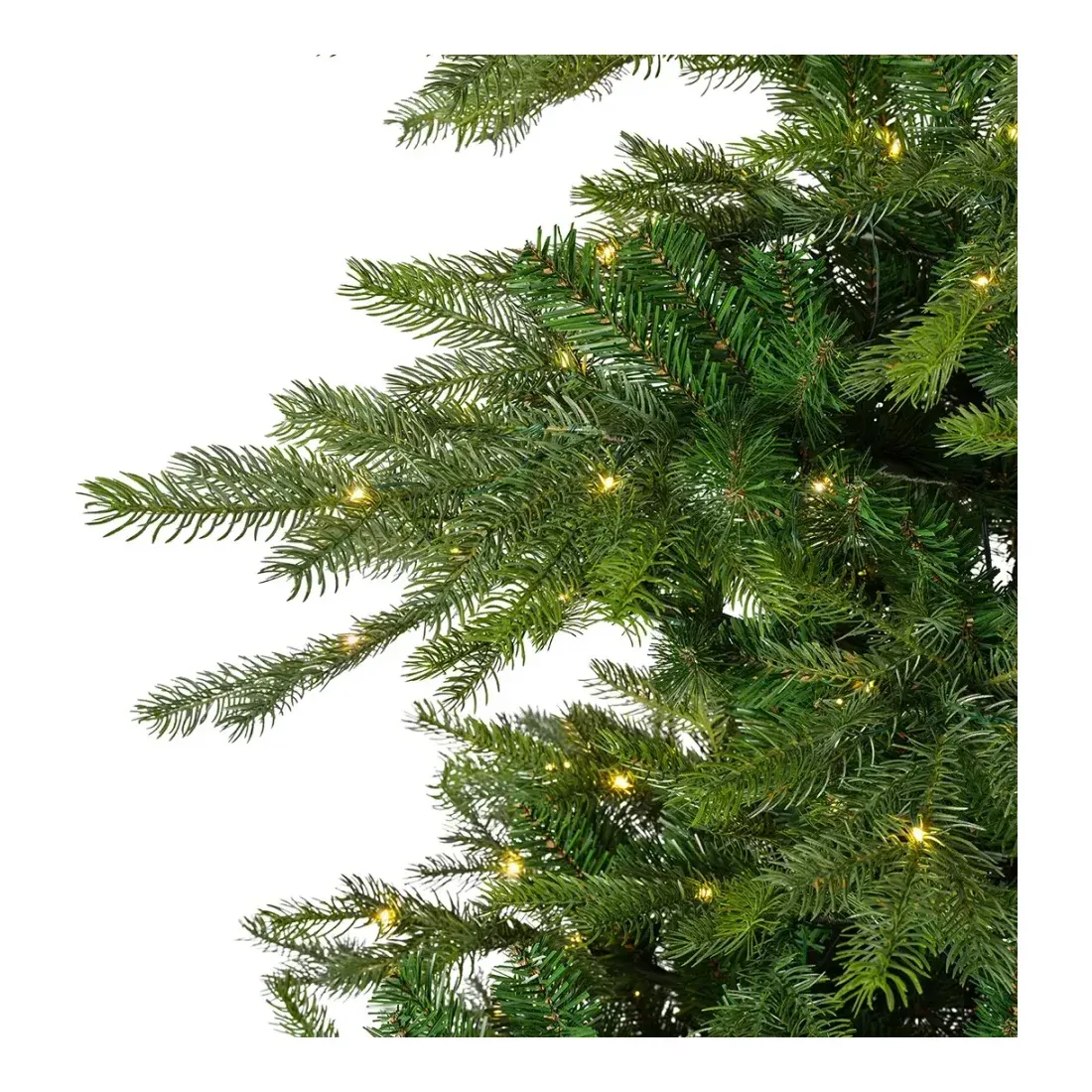Kunstig gran juletræ grandis af plast i grøn med LED lys 180cm closeup