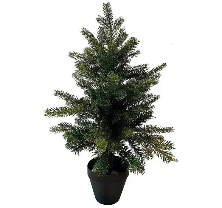 Kunstig gran juletræ grandis af plast i grøn med sort potte