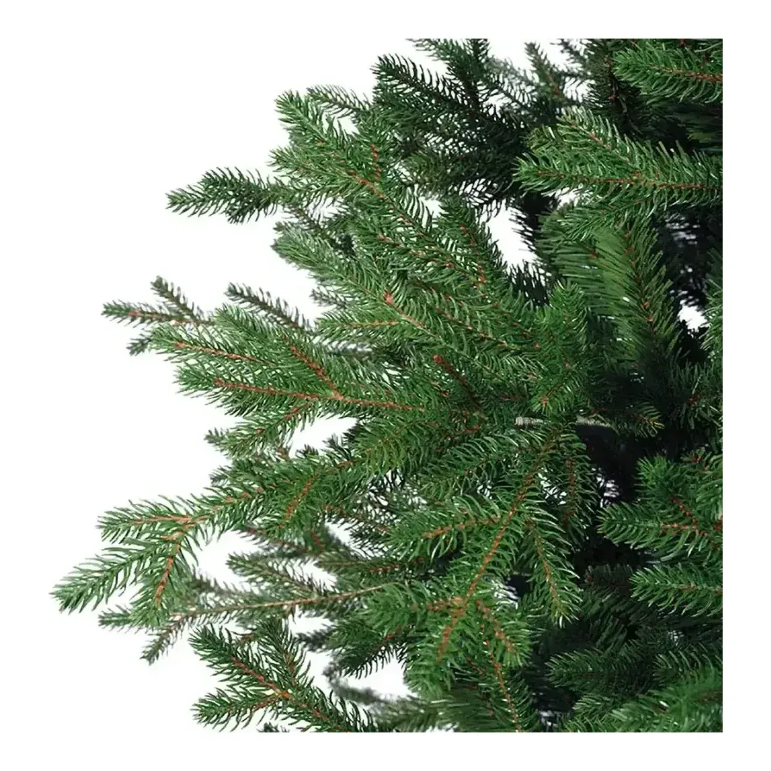 Juletræ af model Greenhill kunstig grantræ af plast i grøn med metalfod 210cm closeup af gran