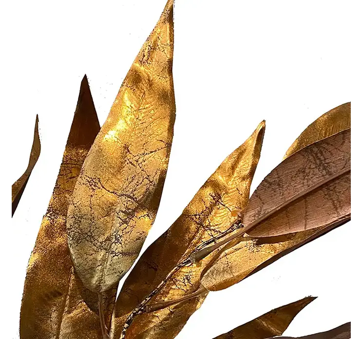 Bambus kunstig gren af plast i guld farvet 114cm closeup