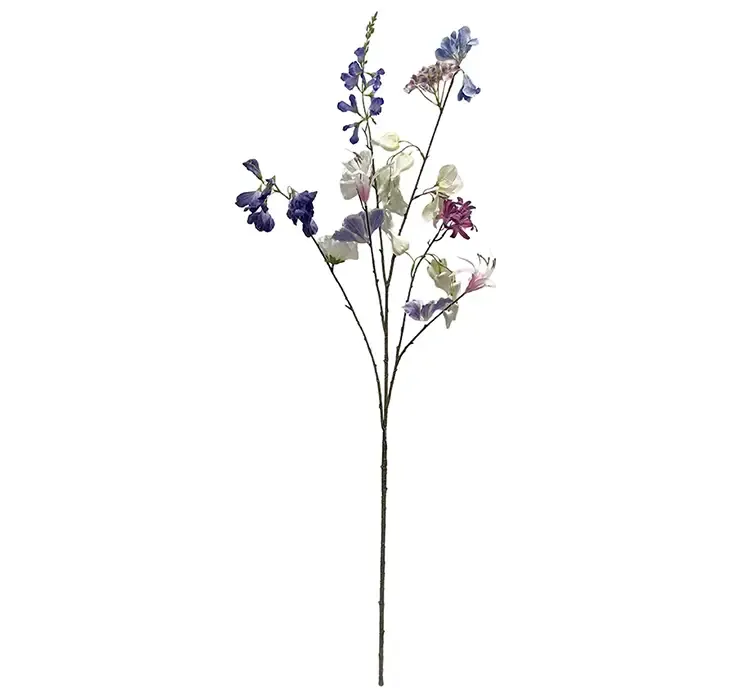 Kunstig blomster gren med mix af blomster i blå og lilla farver