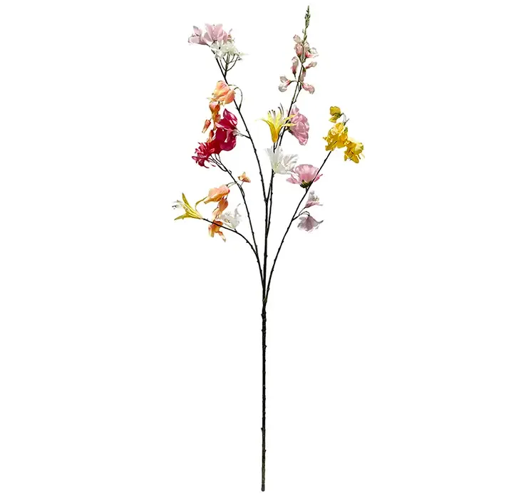 Kunstig blomster gren med et mix af forskellige blomster i hvide, gule og lyserøde farver