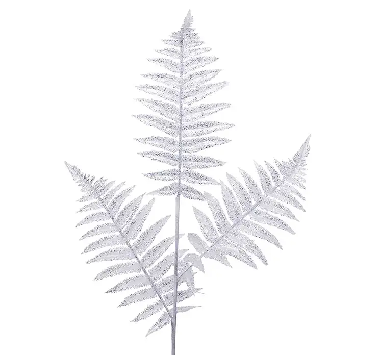Bregne kunstig gren af plast i hvid 80cm closeup