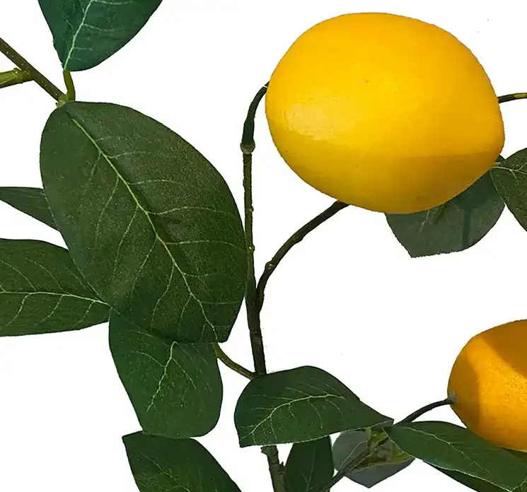 Citron gren kunstig af plast med gule citroner 74cm closeup
