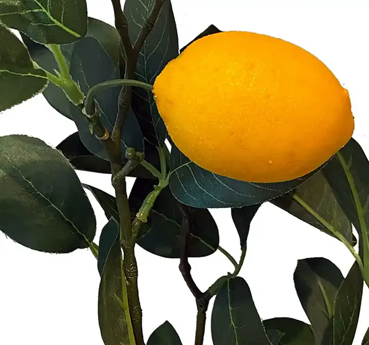 Citron gren kunstig af plast med gule citroner 60cm closeup