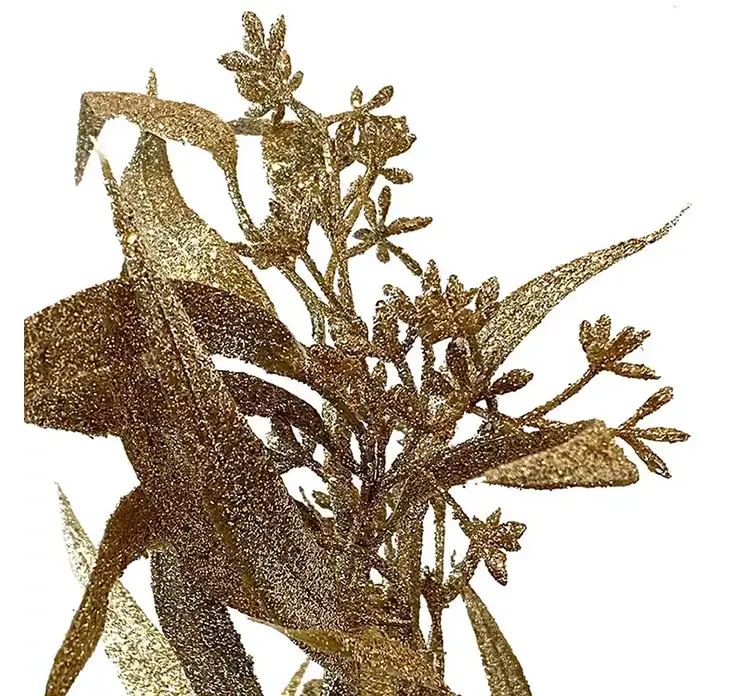 Eukalyptus kunstig gren af plast i guld farvet 90cm closeup