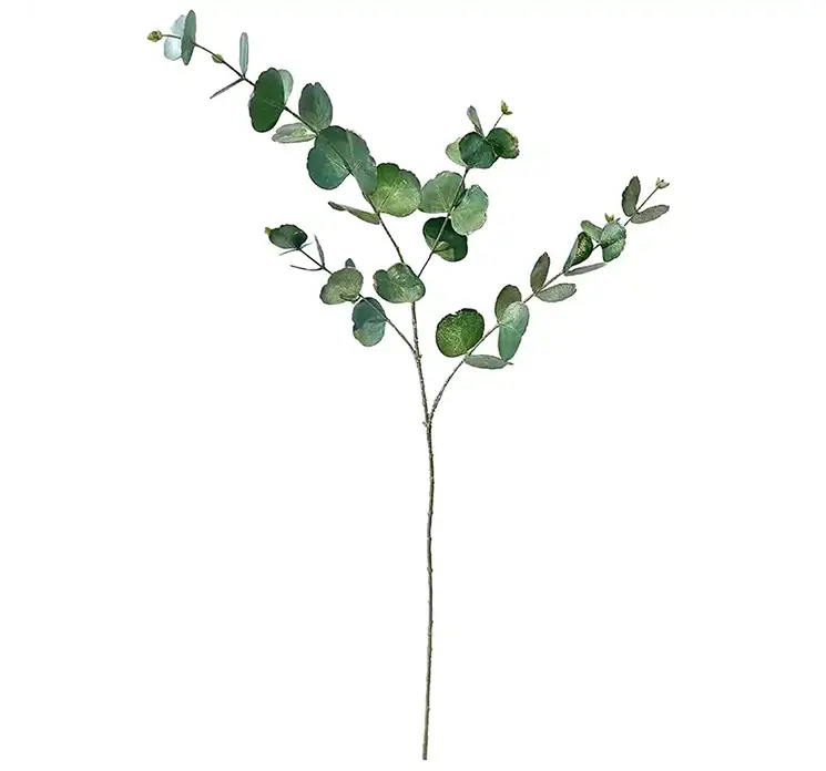 Eukalyptus kunstig gren af plast i grøn med guld drys 85cm