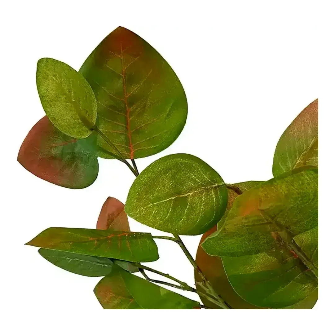 Eukalyptus kunstig gren af plast i brun og grøn 96cm closeup