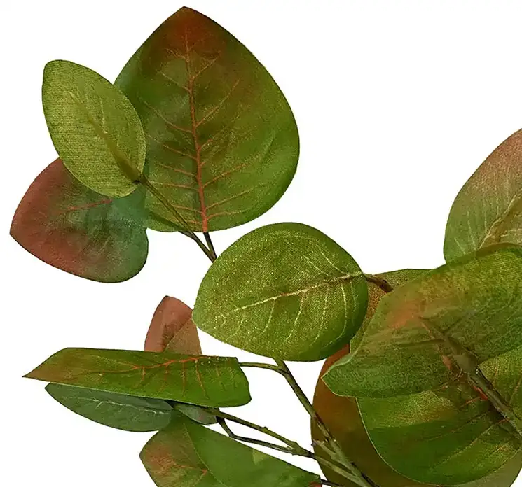 Eukalyptus kunstig gren af plast i brun og grøn 96cm closeup