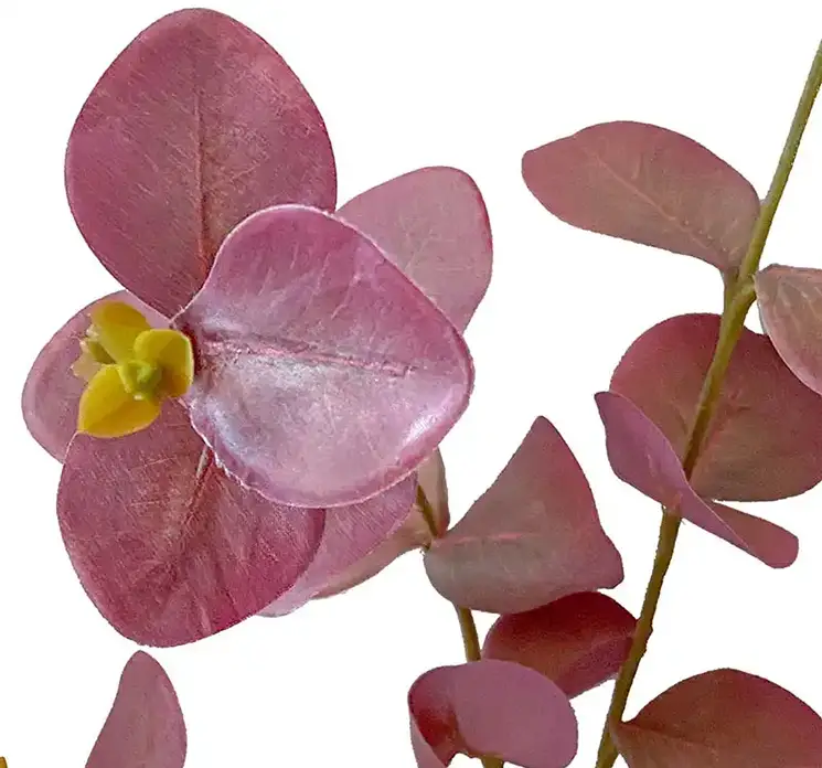 Eukalyptus kunstig gren af plast i rosa farvet 86cm closeup