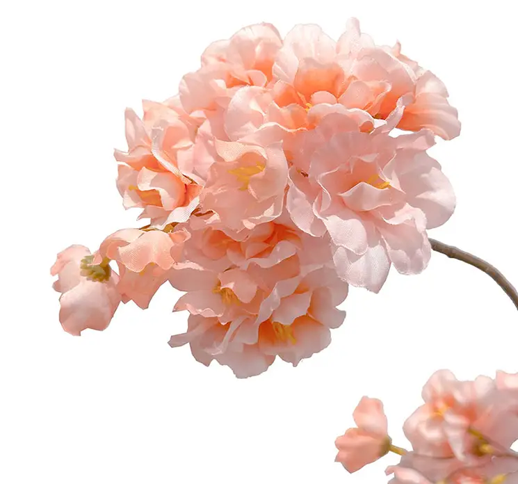 Kirsebærgren kunstig gren af plast med små ferskenfarvede blomster 126cm closeup