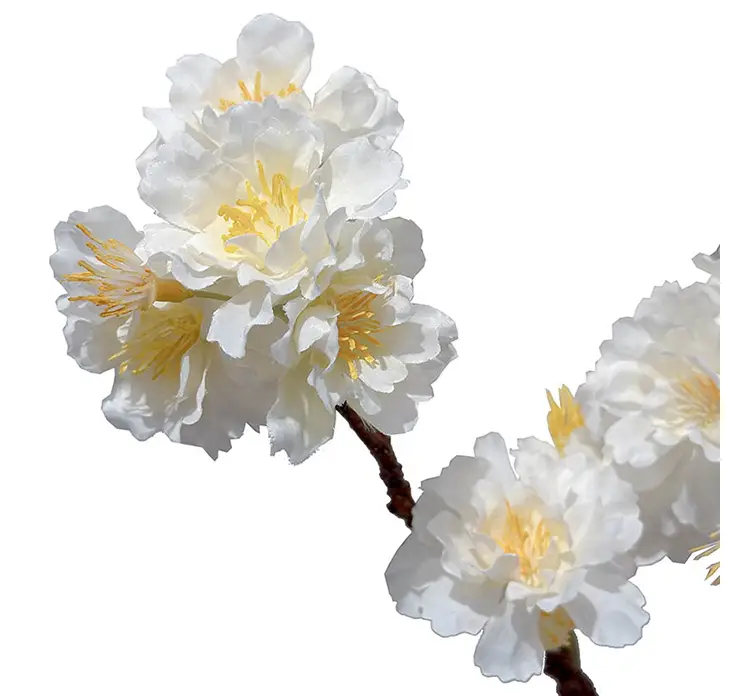 Kirsebærgren kunstig gren af plast med små hvide blomster 120cm closeup