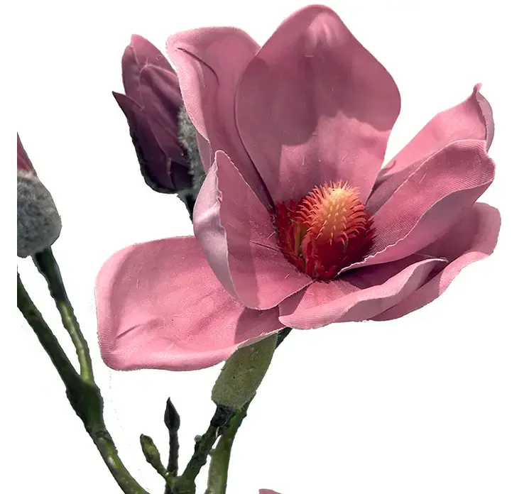 Kunstig magnoliagren af plast i fuchsia closeup