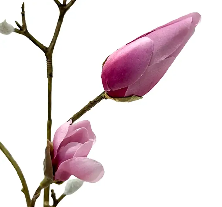 Kunstig blomstergren magnolia i lyserød, af plast