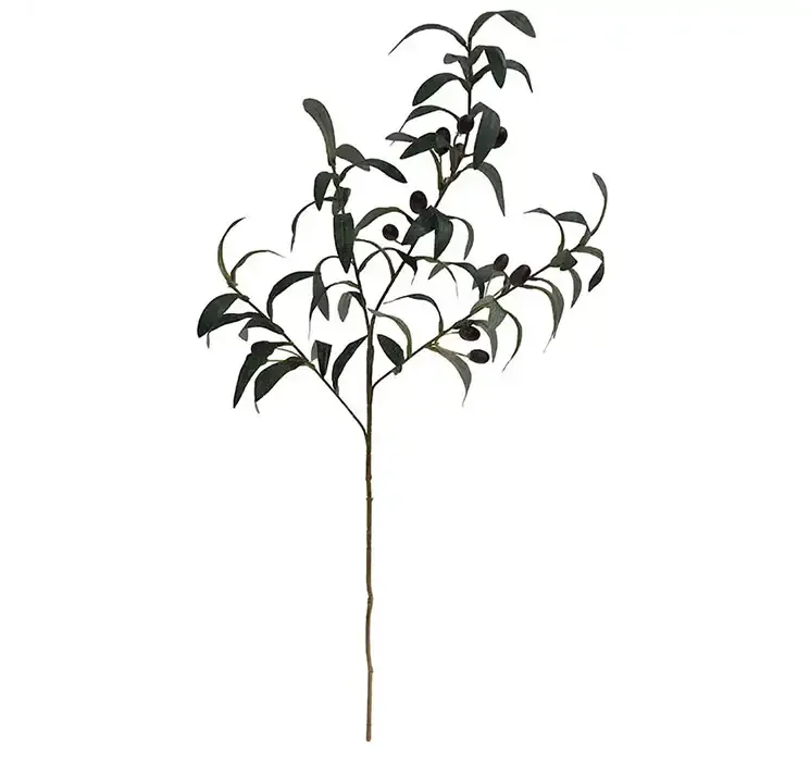 Kunstig olivengren af plast i grøn med sorte oliven