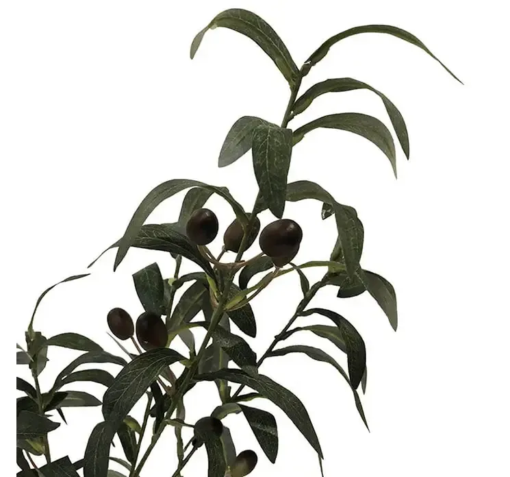 Oliven gren af kunststof og plast i grøn kunstig gren closeup