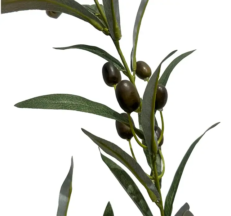 Kunstig oliven gren med oliven af plast i grøn closeup
