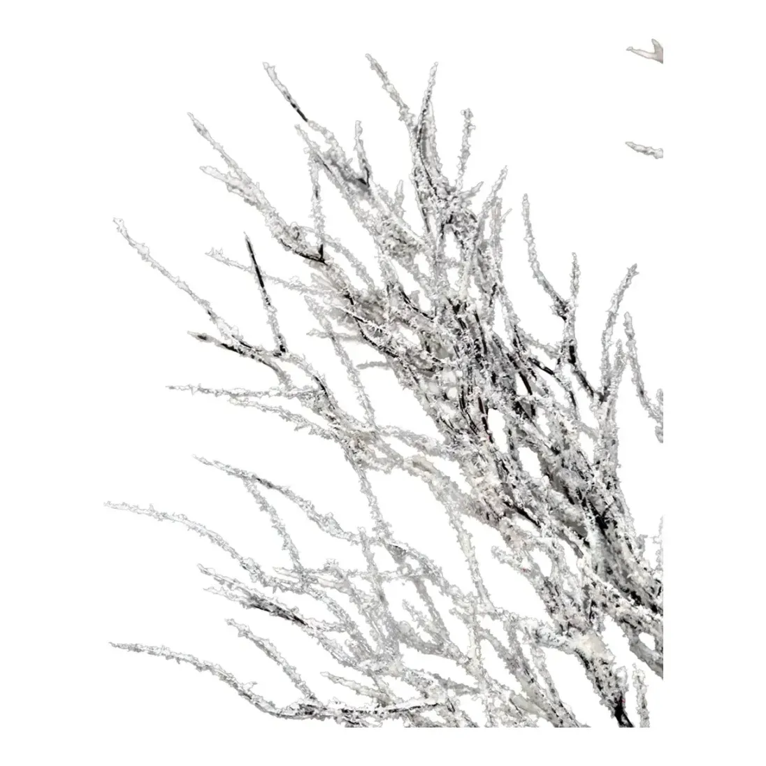Gren med sne kunstig af plast i hvid og brun 110cm closeup
