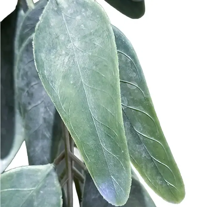 Kunstig eukalyptus hænger i grøn af plast closeup