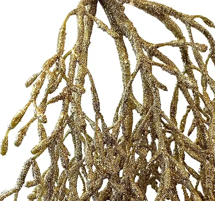 Koral hænger kunstig af plast i guld farvet 100cm closeup